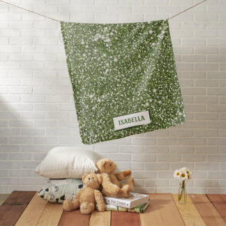 Faux Green Glitter Texture Look With Custom Name Baby Blanket