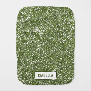 Faux Green Glitter Texture Look With Custom Name Baby Burp Cloth