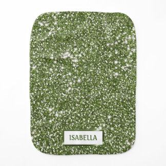 Faux Green Glitter Texture Look With Custom Name Baby Burp Cloth
