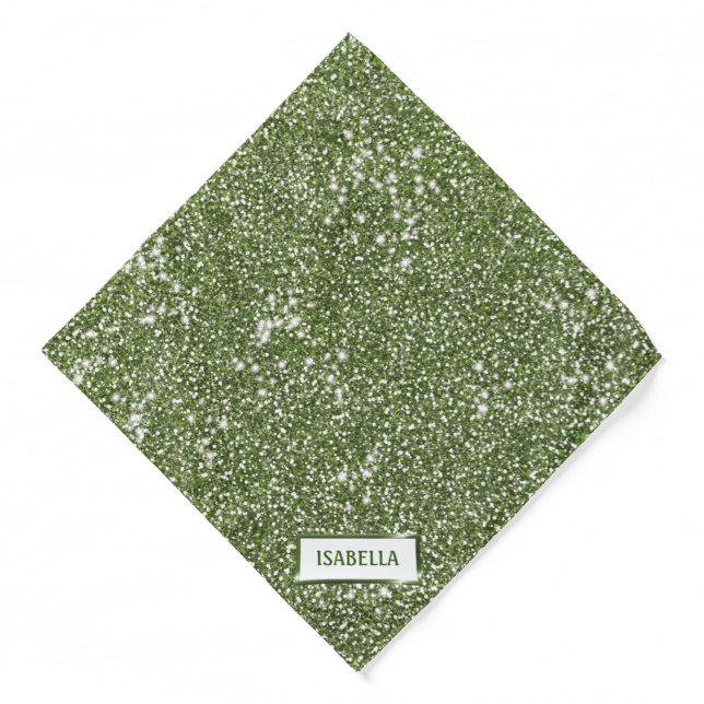 Faux Green Glitter Texture Look With Custom Name Bandana (Front)