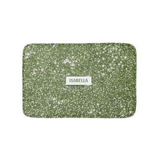 Faux Green Glitter Texture Look With Custom Name Bath Mat