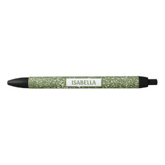Faux Green Glitter Texture Look With Custom Name Black Ink Pen
