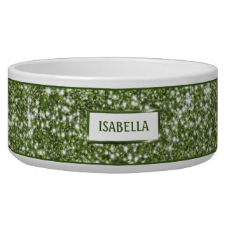 Faux Green Glitter Texture Look With Custom Name Bowl