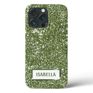 Faux Green Glitter Texture Look With Custom Name iPhone 13 Pro Case