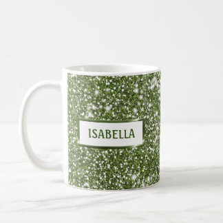 Faux Green Glitter Texture Look With Custom Name Coffee Mug