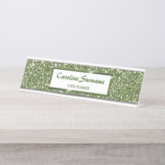 Faux Green Glitter Texture Look With Custom Name Desk Name Plate