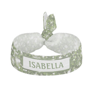 Faux Green Glitter Texture Look With Custom Name Elastic Hair Tie