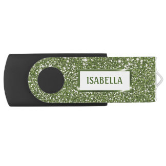 Faux Green Glitter Texture Look With Custom Name Flash Drive