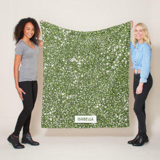 Faux Green Glitter Texture Look With Custom Name Fleece Blanket