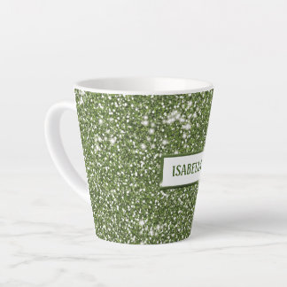 Faux Green Glitter Texture Look With Custom Name Latte Mug
