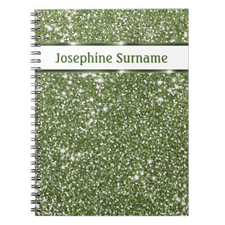 Faux Green Glitter Texture Look With Custom Name Notebook