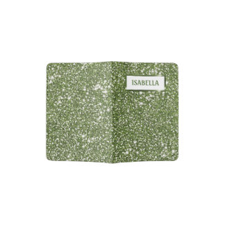 Faux Green Glitter Texture Look With Custom Name Passport Holder