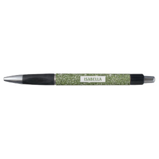Faux Green Glitter Texture Look With Custom Name Pen