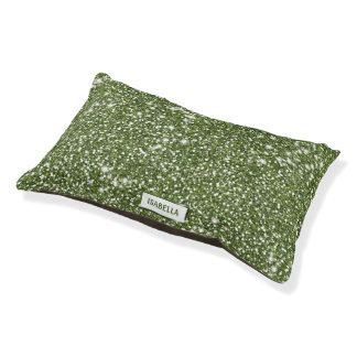 Faux Green Glitter Texture Look With Custom Name Pet Bed