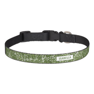 Faux Green Glitter Texture Look With Custom Name Pet Collar
