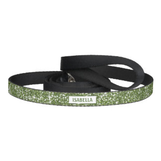 Faux Green Glitter Texture Look With Custom Name Pet Leash