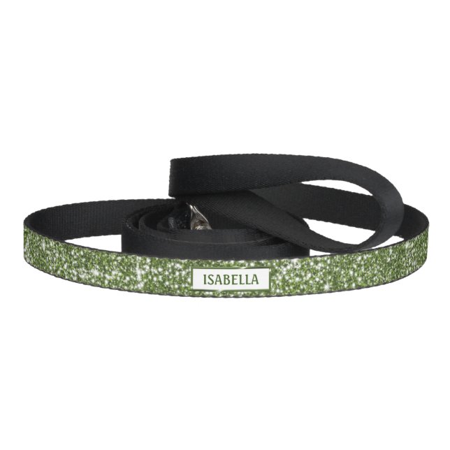 Faux Green Glitter Texture Look With Custom Name Pet Leash (Handle)