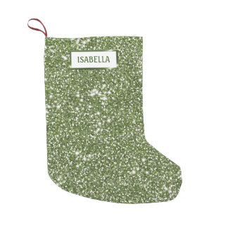 Faux Green Glitter Texture Look With Custom Name Small Christmas Stocking