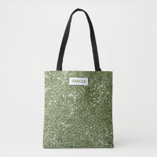 Faux Green Glitter Texture Look With Custom Name Tote Bag