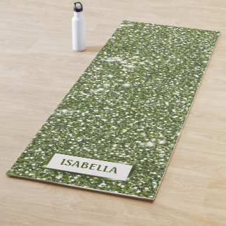 Faux Green Glitter Texture Look With Custom Name Yoga Mat