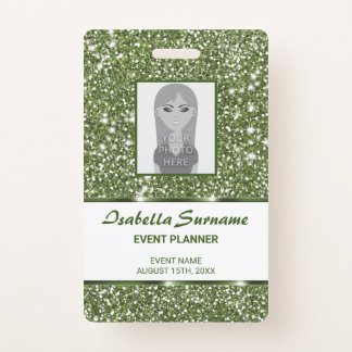 Faux Green Glitter Texture Look With Custom Text Badge