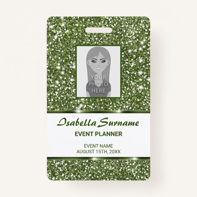 Faux Green Glitter Texture Look With Custom Text Badge (Front)
