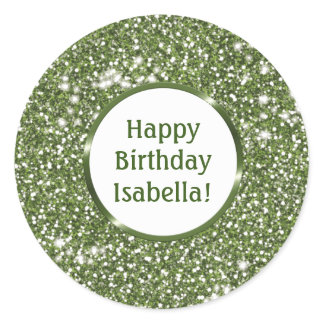 Faux Green Glitter Texture Look With Custom Text Classic Round Sticker