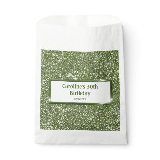 Faux Green Glitter Texture Look With Custom Text Favor Bag