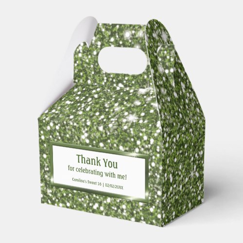 Faux Green Glitter Texture Look With Custom Text Favor Boxes