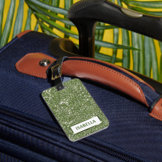 Faux Green Glitter Texture Look With Custom Text Luggage Tag
