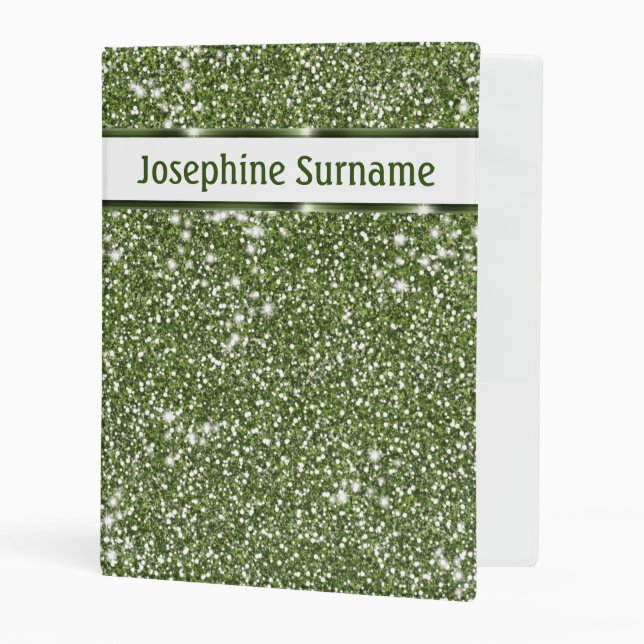 Faux Green Glitter Texture Look With Custom Text Mini Binder (Front/Inside)
