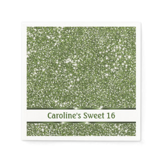 Faux Green Glitter Texture Look With Custom Text Napkins