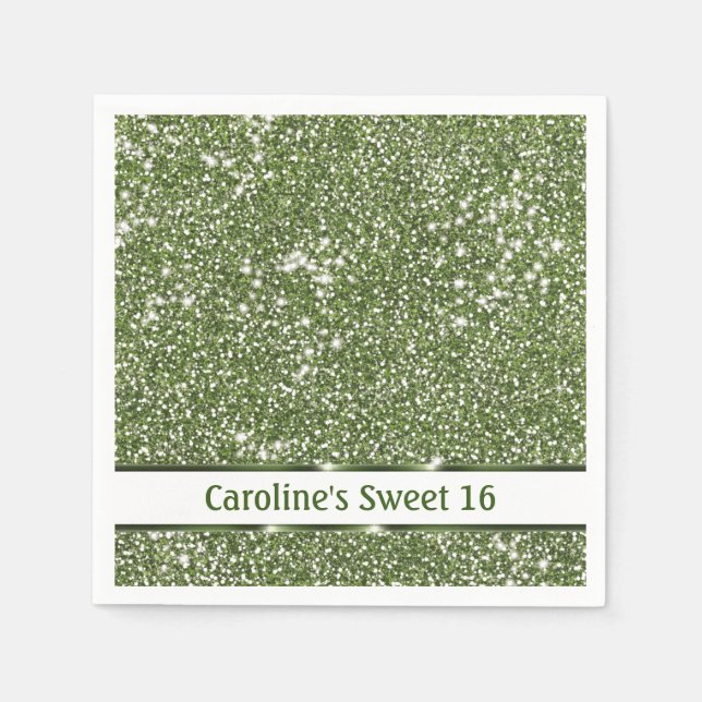 Faux Green Glitter Texture Look With Custom Text Napkins (Front)