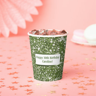 Faux Green Glitter Texture Look With Custom Text Paper Cups