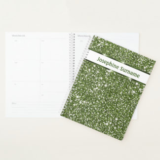 Faux Green Glitter Texture Look With Custom Text Planner