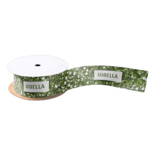 Faux Green Glitter Texture Look With Custom Text Satin Ribbon