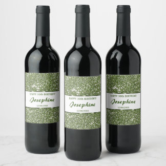 Faux Green Glitter Texture Look With Custom Text Wine Label