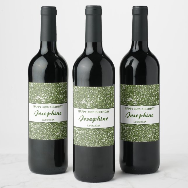 Faux Green Glitter Texture Look With Custom Text Wine Label (Bottles)