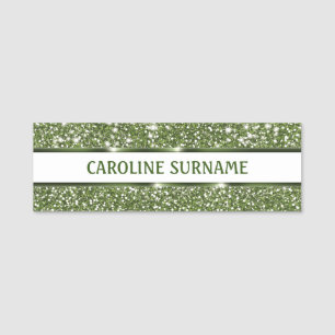 Faux Green Glitter Texture With Custom Name Name Tag