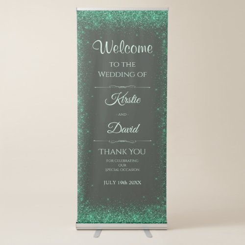 Faux Green Glitter Wedding Welcome Retractable Banner