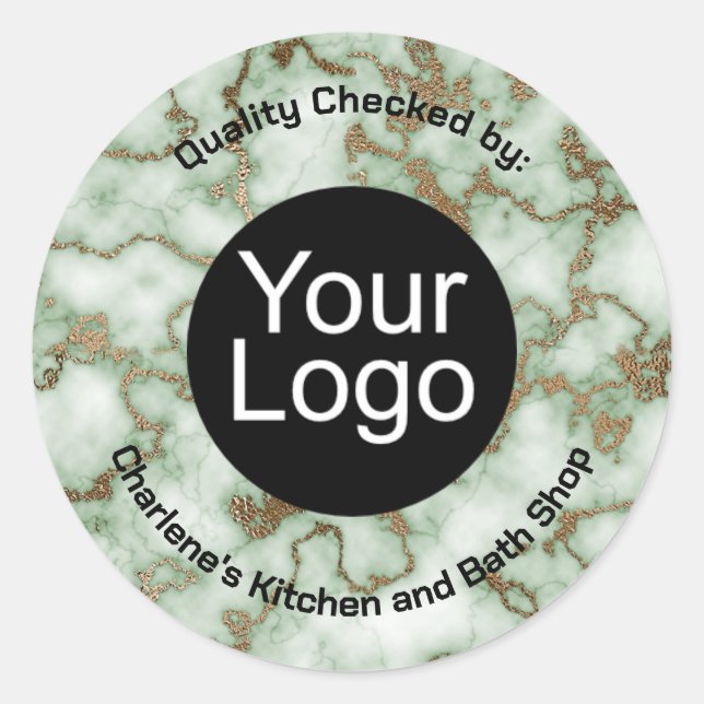Faux Green Gold Marble Classic Round Sticker (Front)