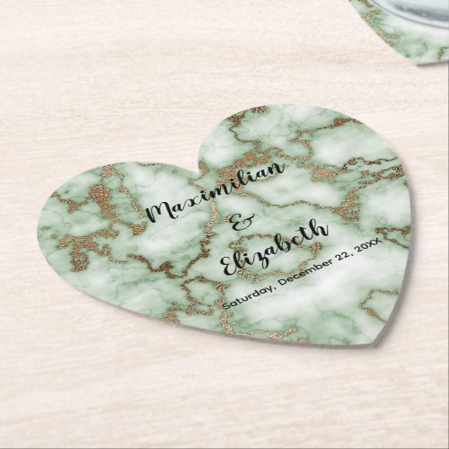 Faux Green Gold Marble _ Elegant Wedding Paper Coaster