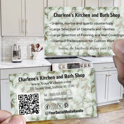 Faux Green Gold Marble for Kitchen Remodeling Shop Business Card
