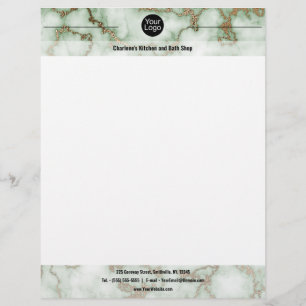 Faux Green Gold Marble Letterhead