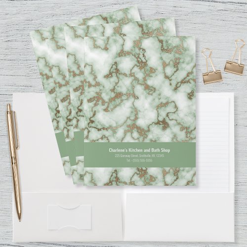 Faux Green Gold Marble Pocket Folder
