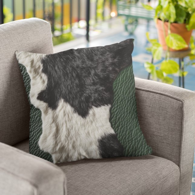 Faux Green Leather Cow Spotted Hide fur Throw Pillow (Creator Uploaded)