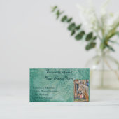 Faux Green Leather & Happy Horse Design 2 Business Card (Standing Front)