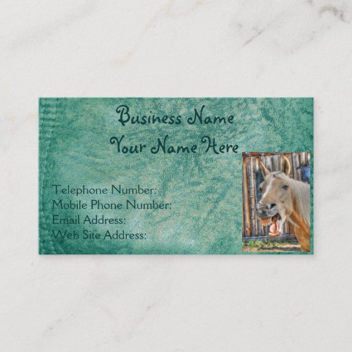 Faux Green Leather  Happy Horse Design 2 Business Card