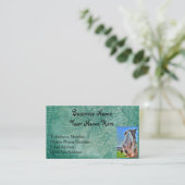 Faux Green Leather & Happy Horse Design Business Card (Standing Front)
