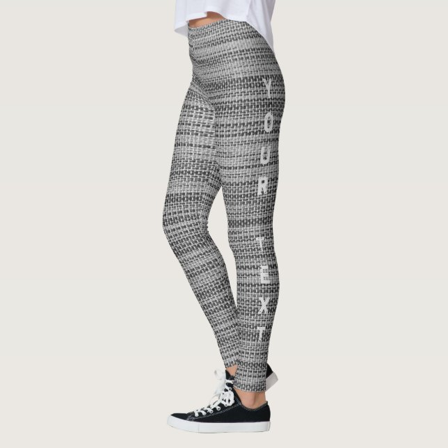 Faux Grey Fabric Leggings with Custom Text (Left)
